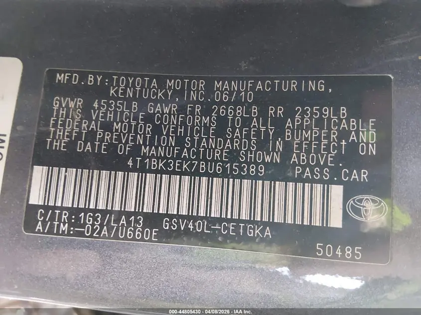 2011 TOYOTA CAMRY XLE V6