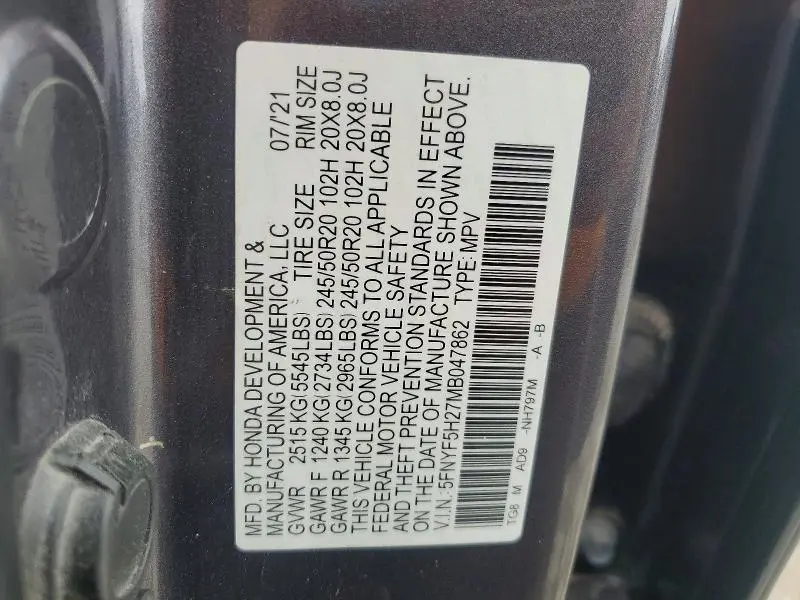 2021 HONDA PILOT SE  