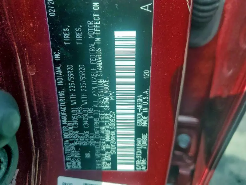 2020 TOYOTA HIGHLANDER LIMITED  