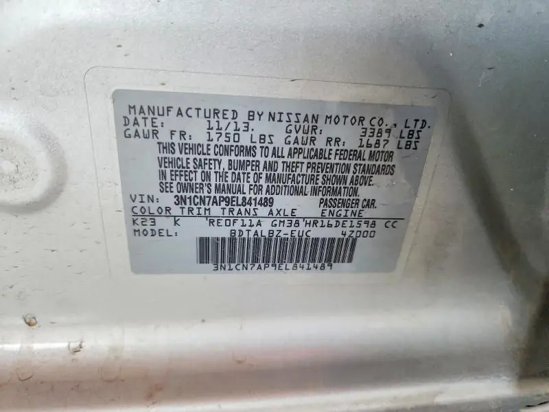 2014 NISSAN VERSA 1.6 SV  