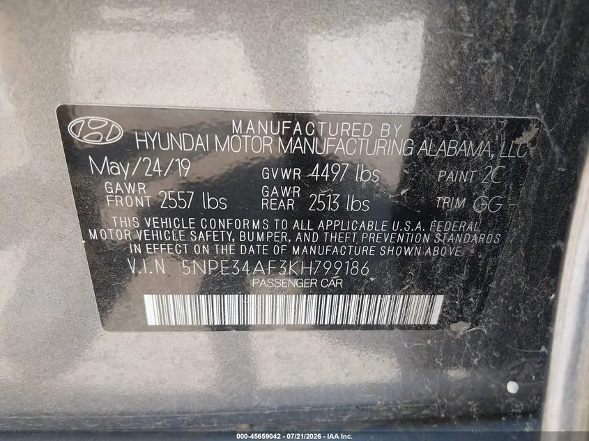 2019 HYUNDAI SONATA SEL