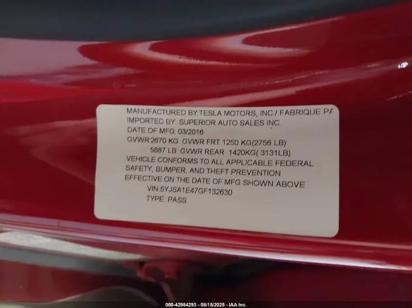 2016 TESLA MODEL S 90D/P100D/P85D/P90D