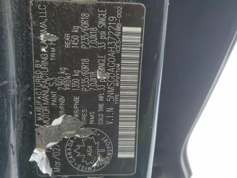 2010 HYUNDAI SANTA FE GLS  