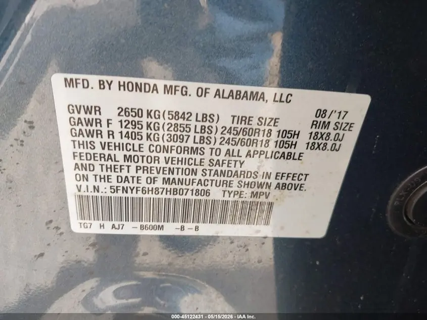 2017 HONDA PILOT EX-L