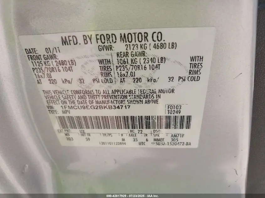 2011 FORD ESCAPE LIMITED