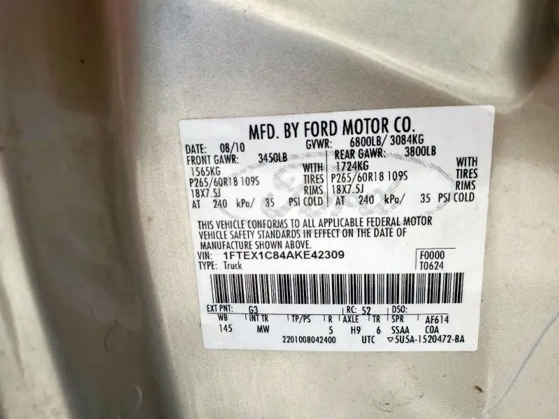 2010 FORD F150 SUPER CAB  