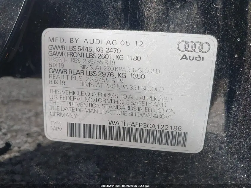 2012 AUDI Q5 2.0T PREMIUM