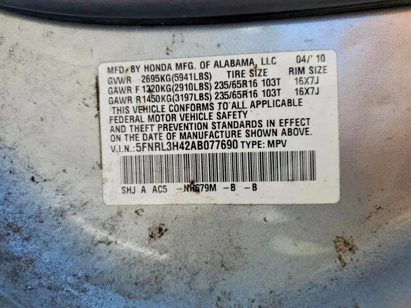 2010 HONDA ODYSSEY EX  