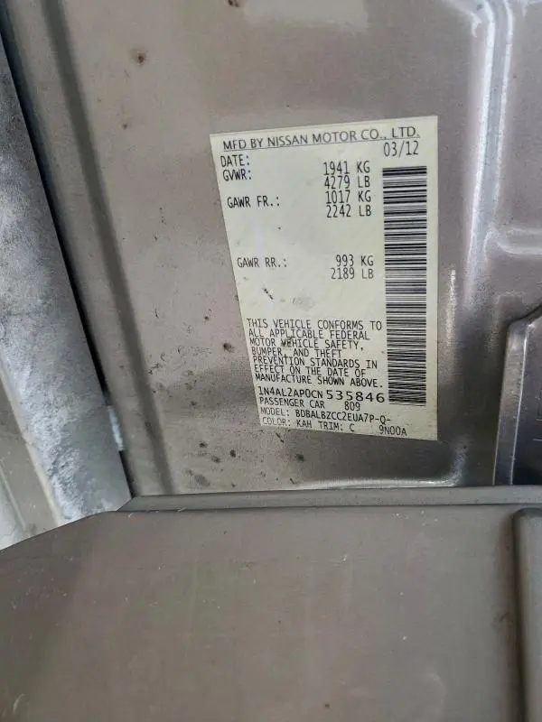 2012 NISSAN ALTIMA BASE  