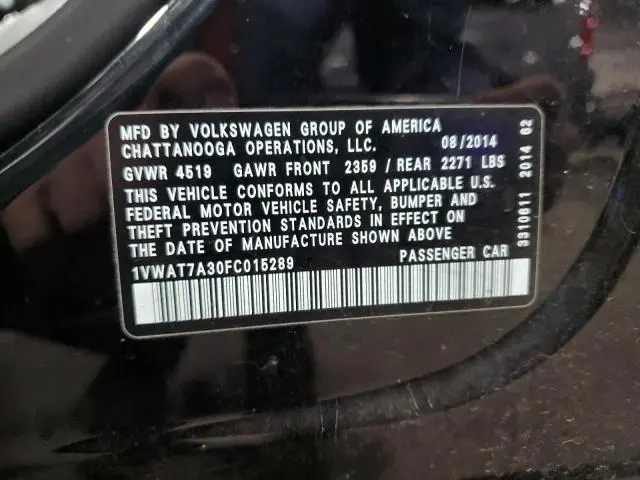 2015 VOLKSWAGEN PASSAT S  