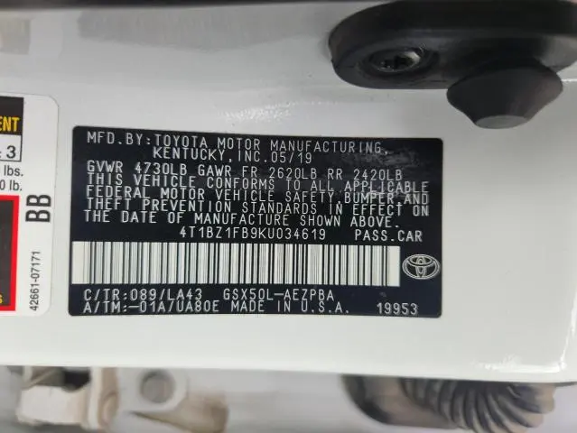 2019 TOYOTA AVALON XLE