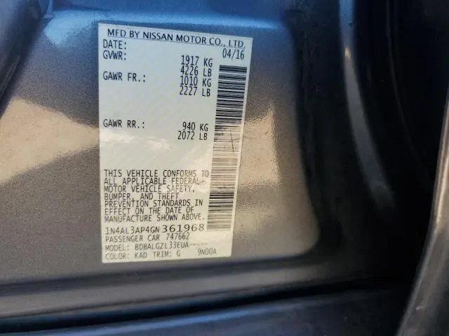 2016 NISSAN ALTIMA 2.5