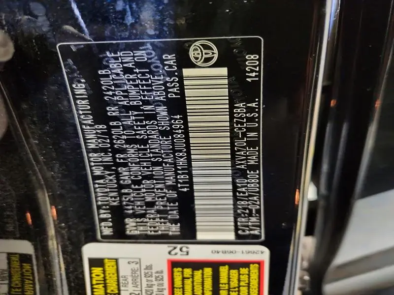 2018 TOYOTA CAMRY SE  