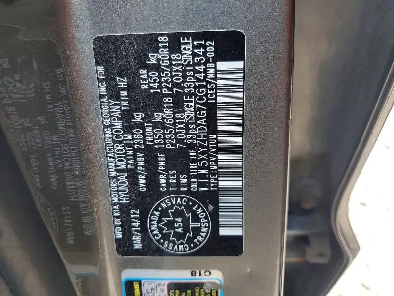 2012 HYUNDAI SANTA FE SE  