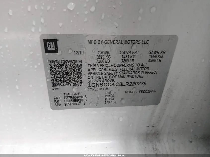 2020 CHEVROLET TAHOE 2WD PREMIER