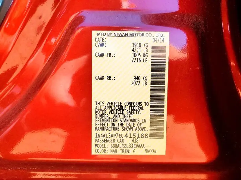 2014 NISSAN ALTIMA 2.5 S  