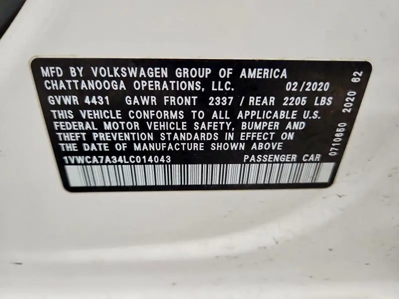 2020 VOLKSWAGEN PASSAT SEL  