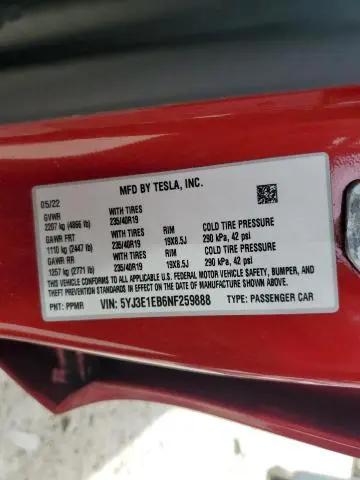 2022 TESLA MODEL 3   