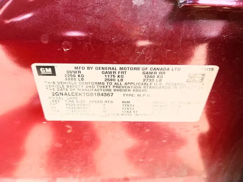 2016 CHEVROLET EQUINOX LT  