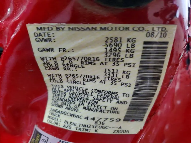 2010 NISSAN FRONTIER KING CAB SE  