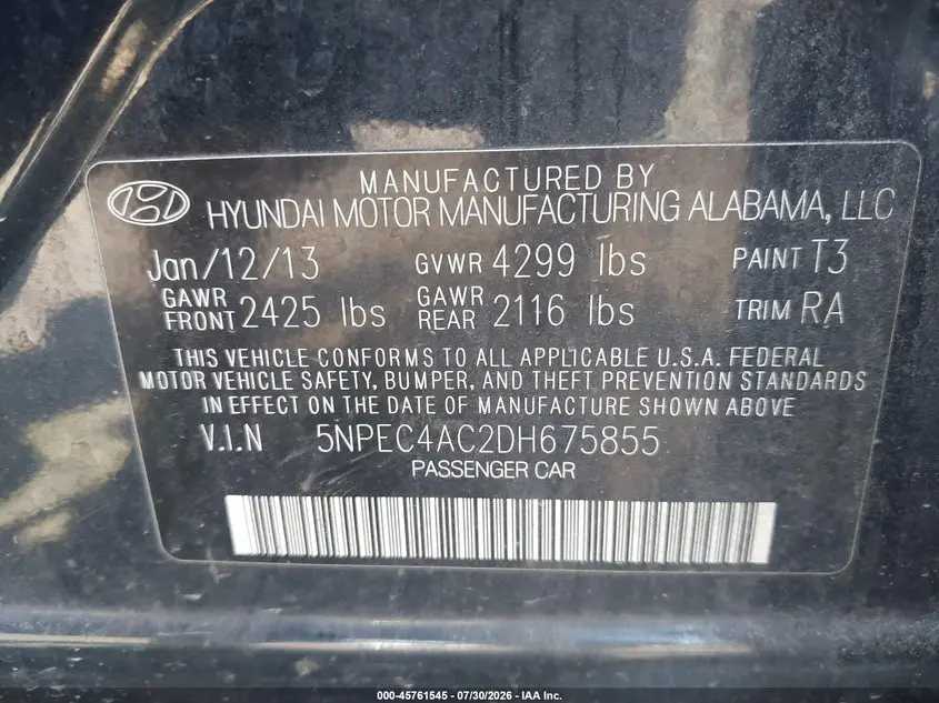 2013 HYUNDAI SONATA LIMITED