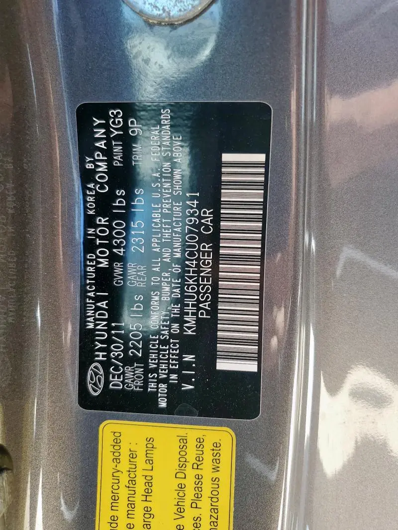 2012 HYUNDAI GENESIS COUPE 3.8L  