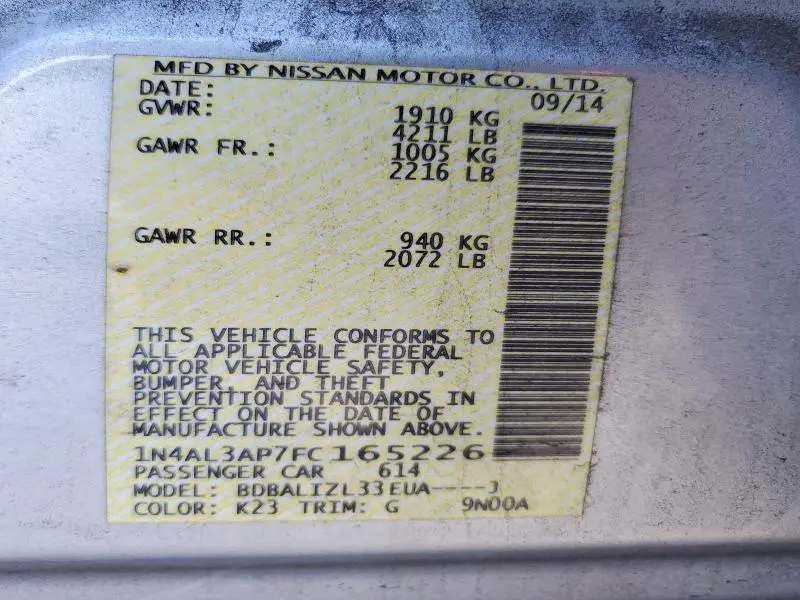 2015 NISSAN ALTIMA 2.5  