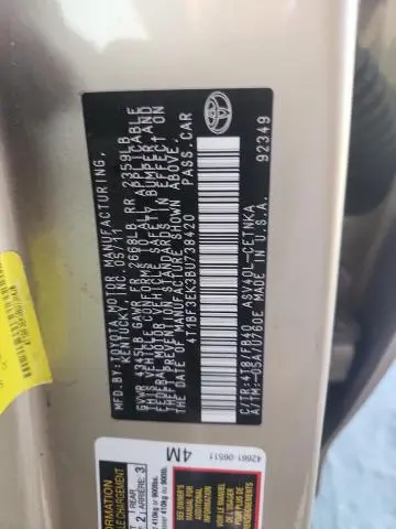 2011 TOYOTA CAMRY BASE  