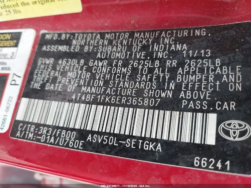 2014 TOYOTA CAMRY XLE