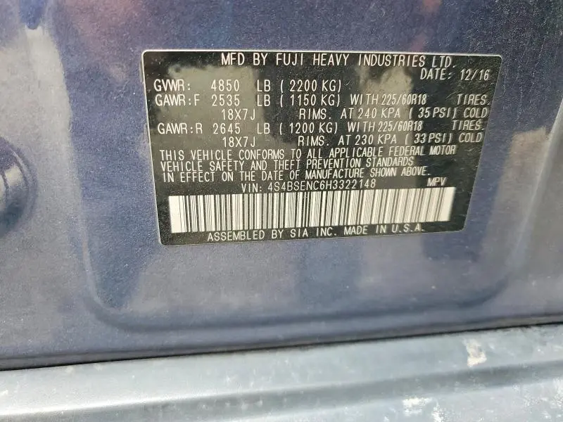 2017 SUBARU OUTBACK 3.6R LIMITED  