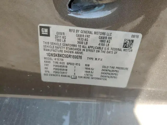 2016 CHEVROLET TAHOE K1500 LT  