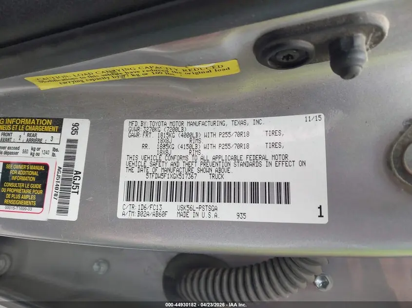 2016 TOYOTA TUNDRA SR5 5.7L V8