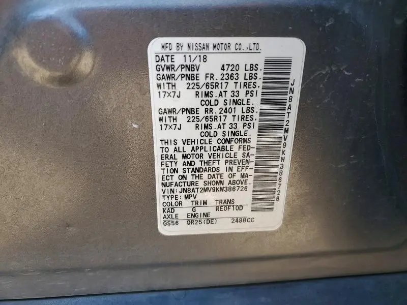 2019 NISSAN ROGUE SV  