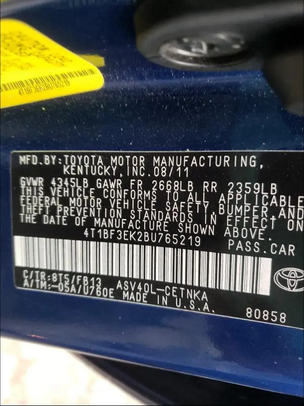 2011 TOYOTA CAMRY BASE