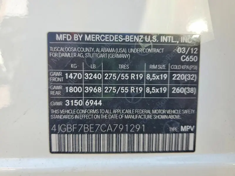2012 MERCEDES-BENZ GL 450 4MATIC  