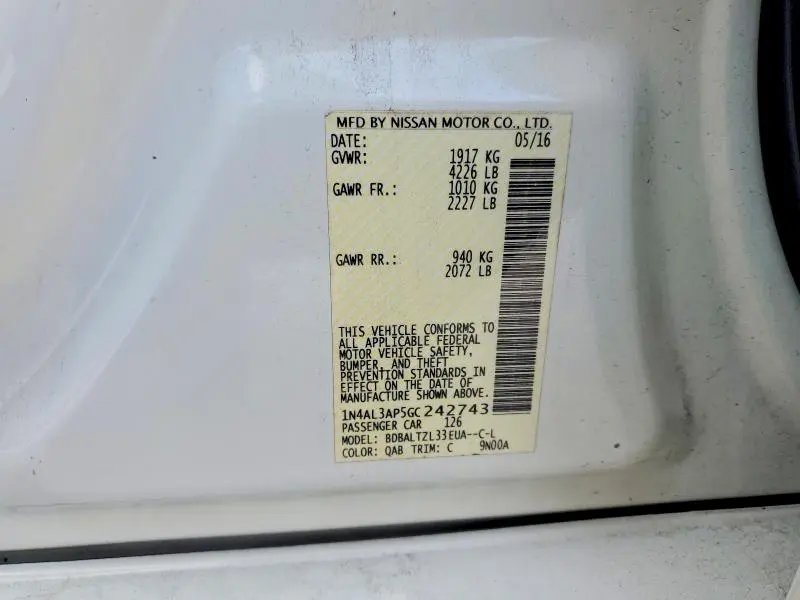 2016 NISSAN ALTIMA 2.5 SL  