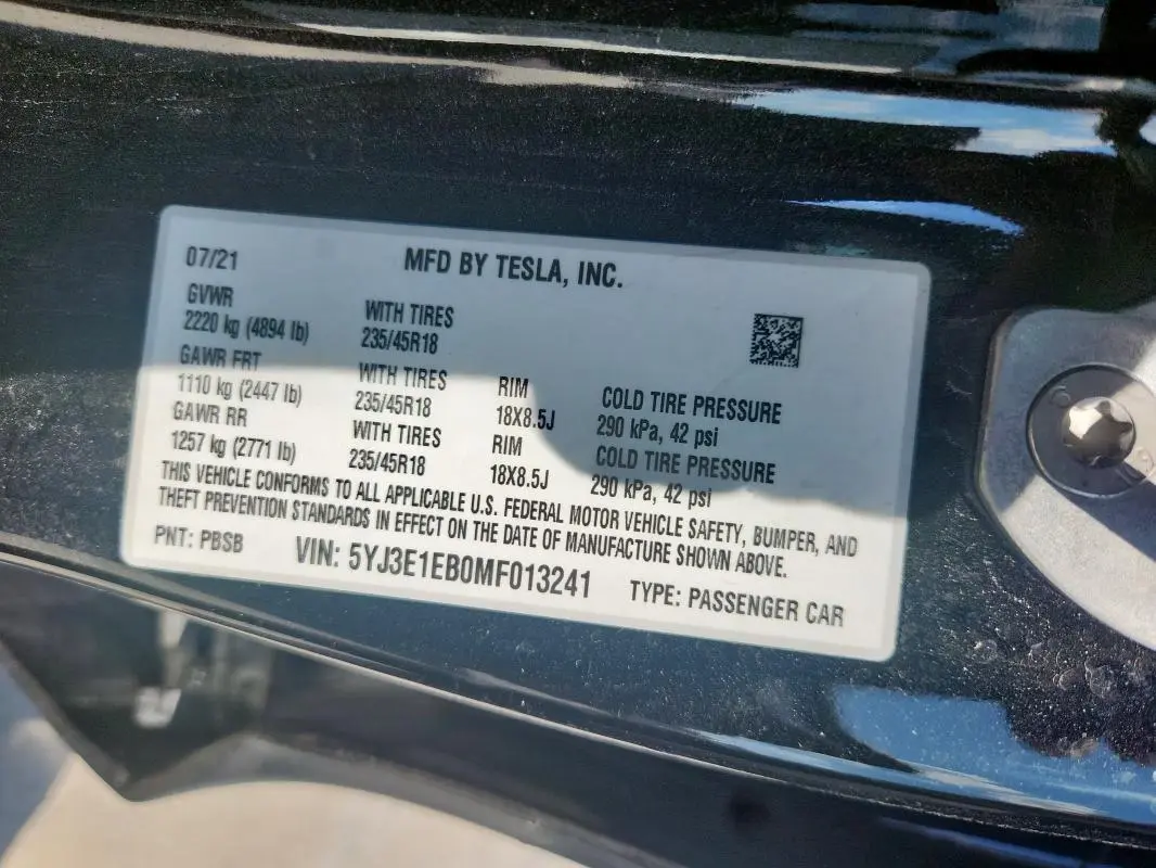 2021 TESLA MODEL 3   