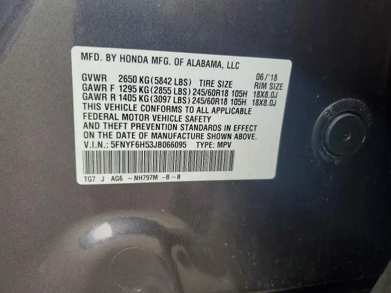 2018 HONDA PILOT EXL  