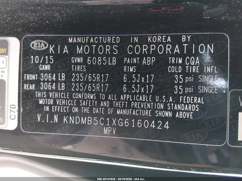 2016 KIA SEDONA LX