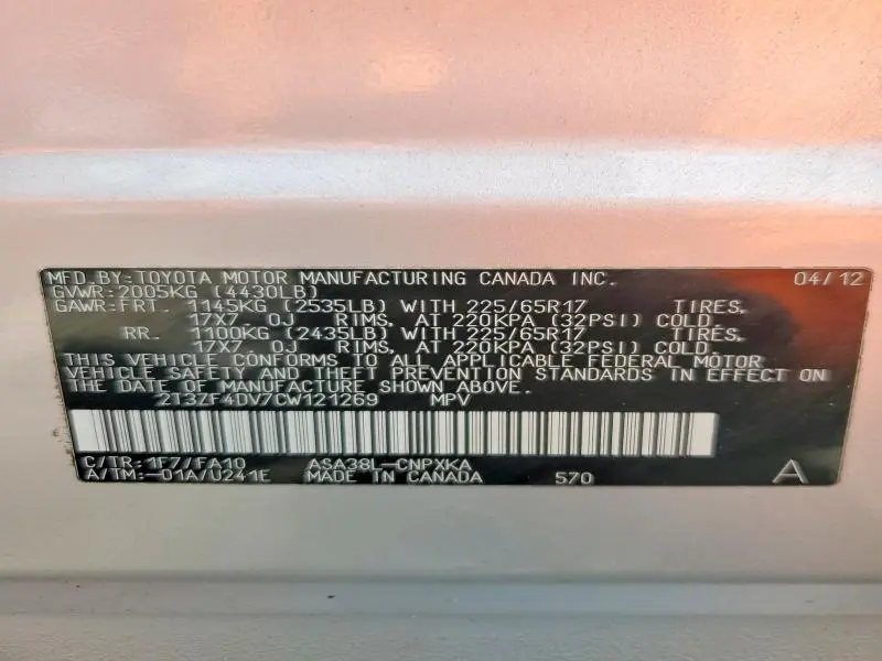 2012 TOYOTA RAV4 BASE  