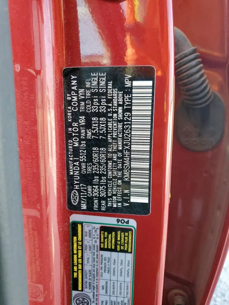 2018 HYUNDAI SANTA FE SE