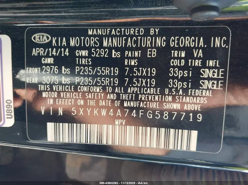 2015 KIA SORENTO LIMITED V6