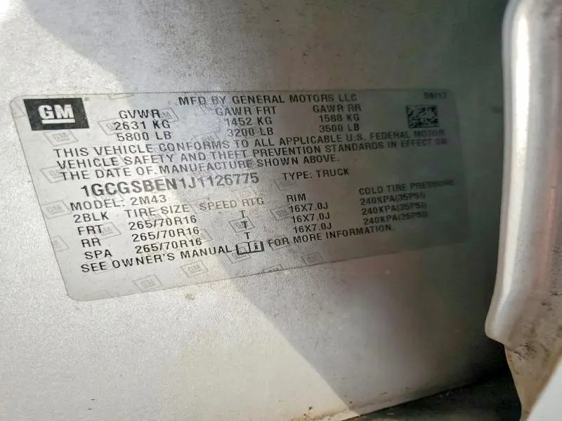 2018 CHEVROLET COLORADO   