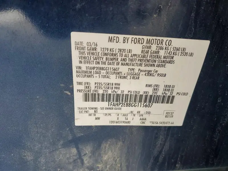 2016 FORD TAURUS SEL  