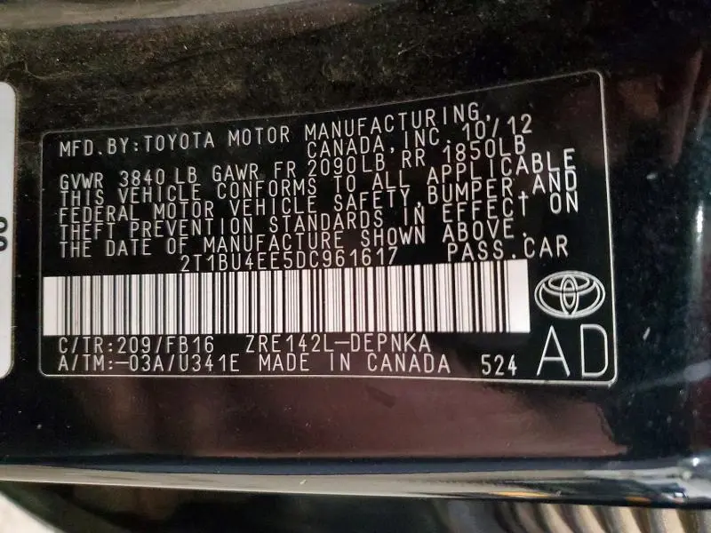 2013 TOYOTA COROLLA BASE  