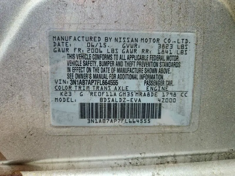 2015 NISSAN SENTRA SV  