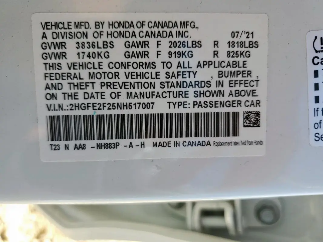 2022 HONDA CIVIC LX  