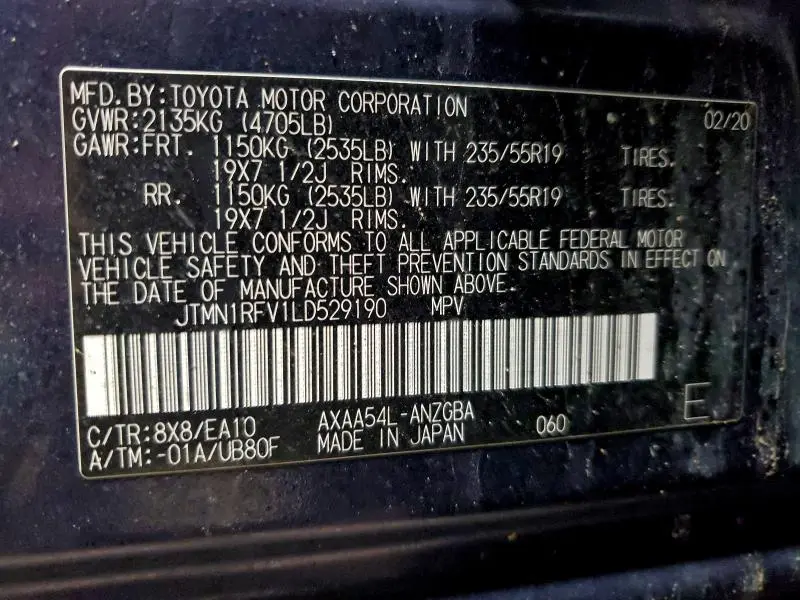 2020 TOYOTA RAV4 LIMITED  