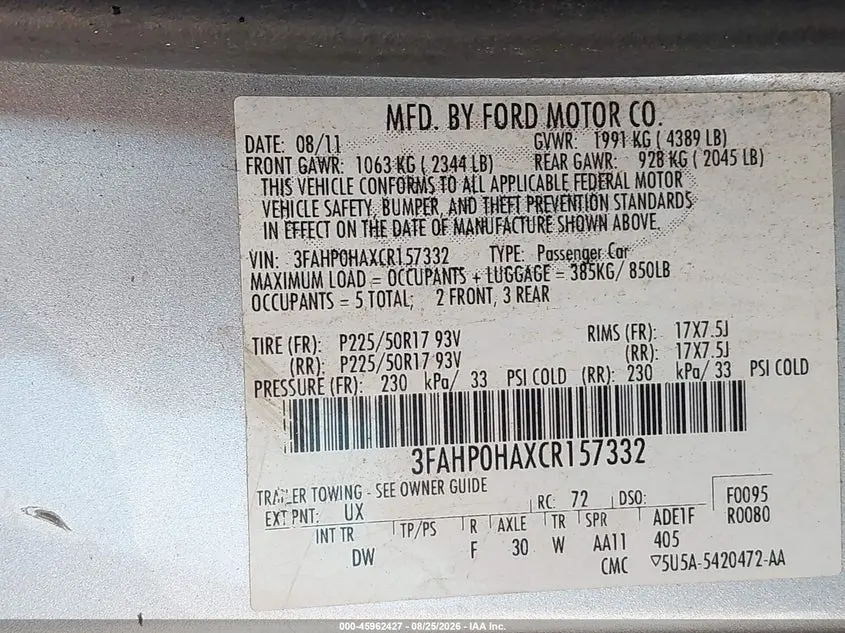 2012 FORD FUSION SE