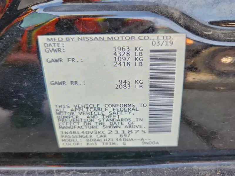 2019 NISSAN ALTIMA SV  